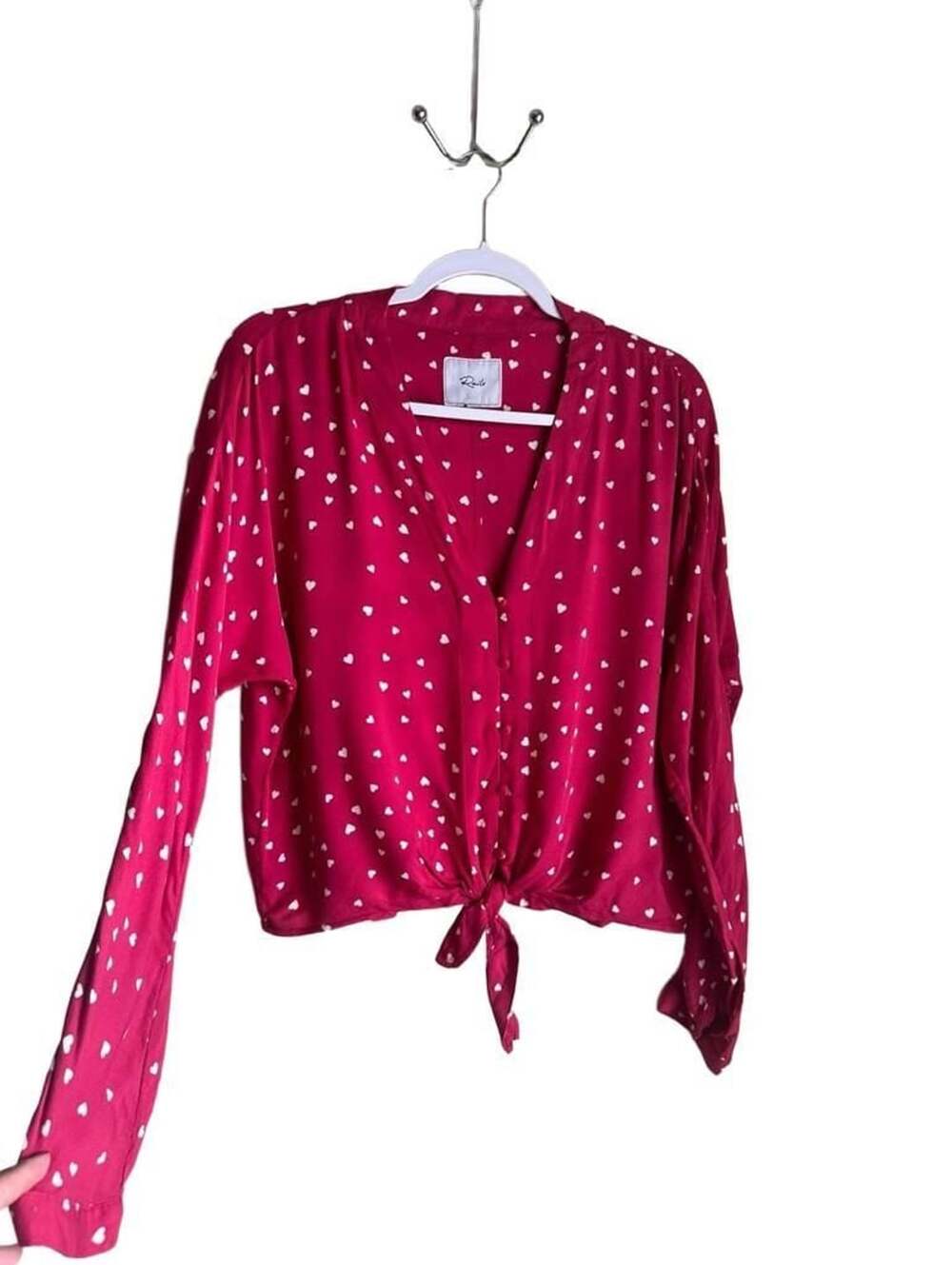 Rails Heart Print Long Sleeve Tie Front Blouse Red